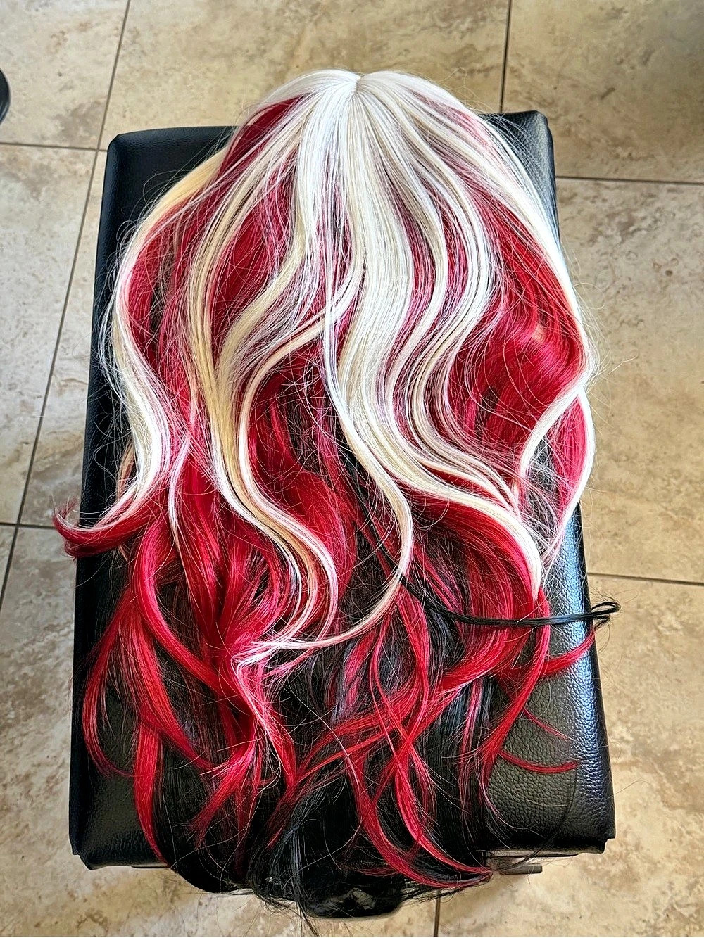 New 26” Wavy Red, Black, and Platinum Gradient Wig